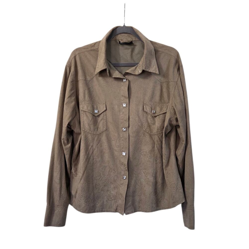 Outback Trading Co. Tan Faux Suede Paisley Pearl Snap Western Shirt, Women's XL